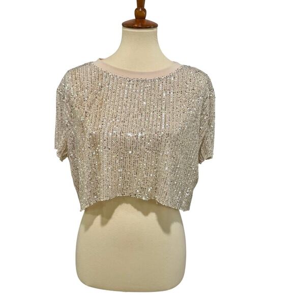 Urban Outfitters Tops - Urban Outfitters Sequin Crop Top Silver Y2K Festival Disco Shiny Party Tee M